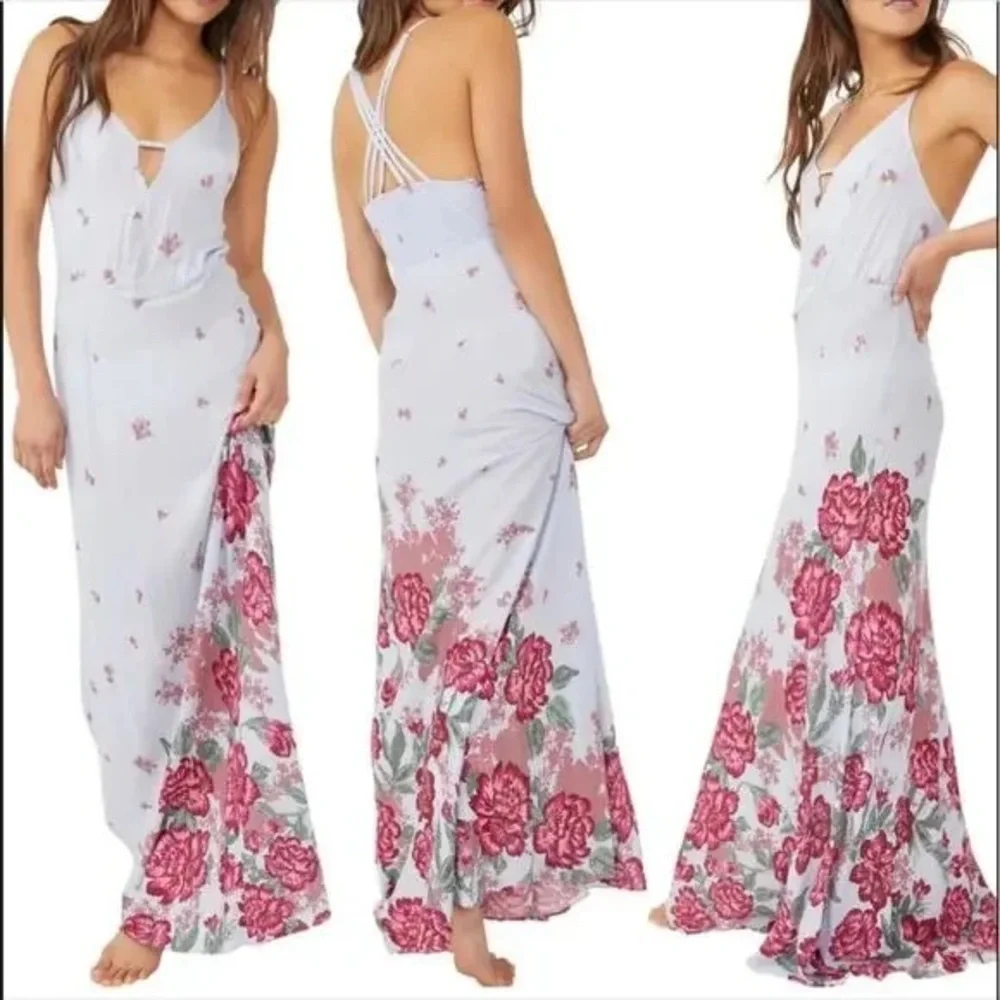 Free People Get To You Floral Maxi Dress Hydrangea Combo (100)
